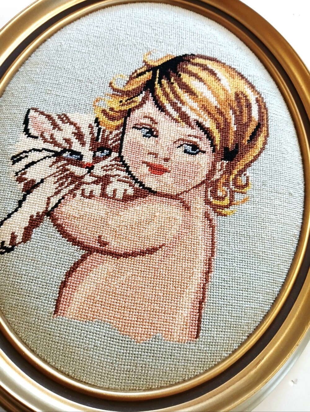 Vintage Framed  Petit Point Needlepoint Wall Art